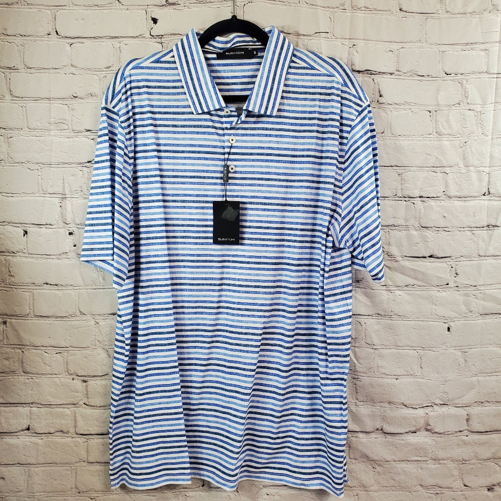 BUGATCHI Mens Polo XXL Blue Stripes Golf Polo